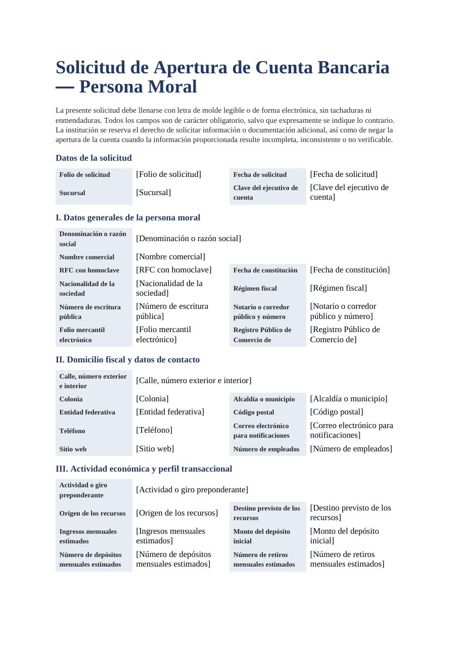 Solicitud de apertura de cuenta empresarial