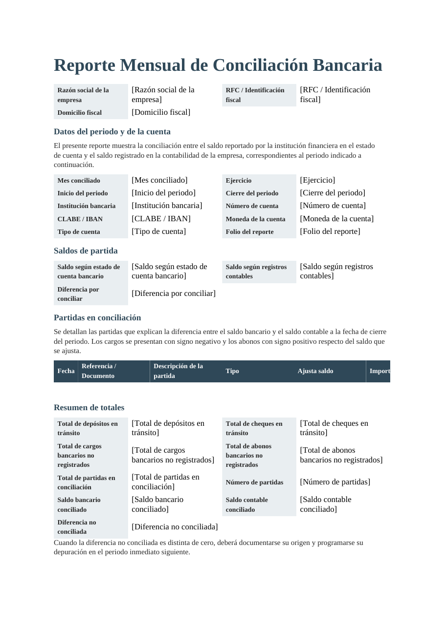 Reporte de conciliación bancaria