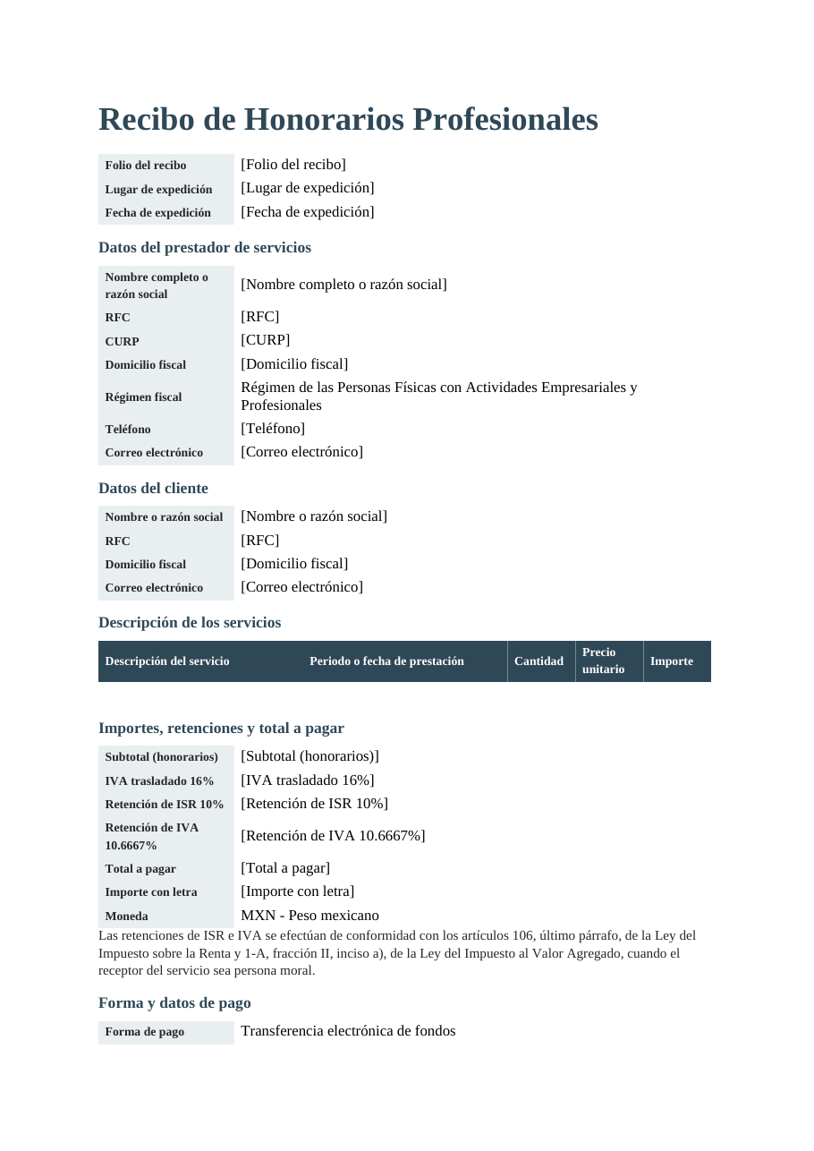 Recibo de honorarios
