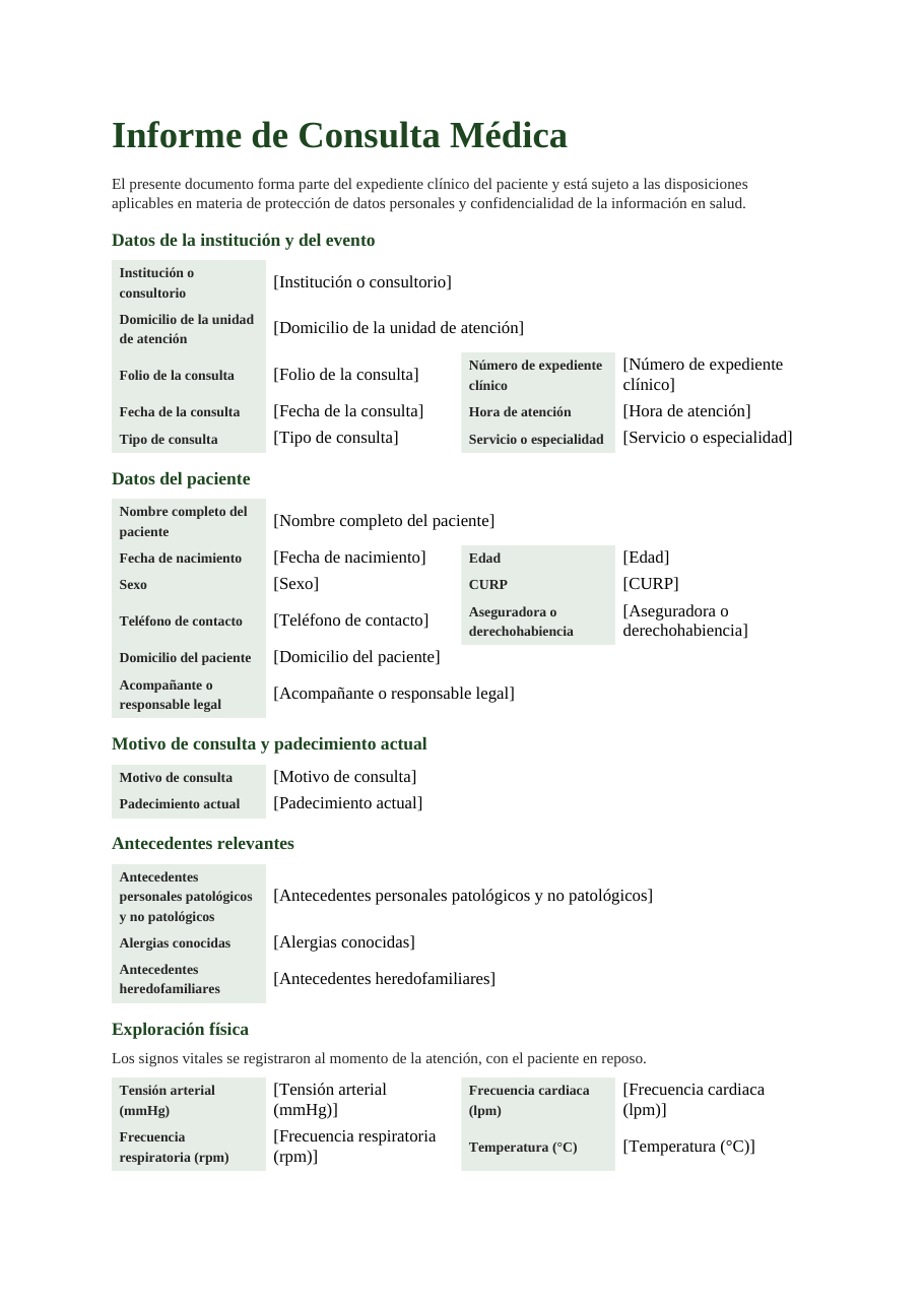 Informe de consulta médica