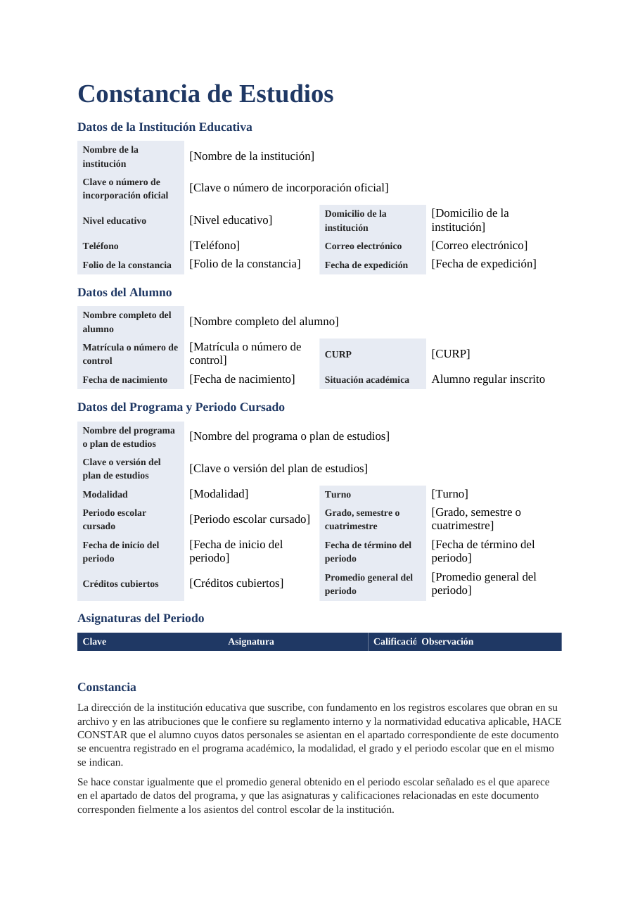 Constancia de estudios